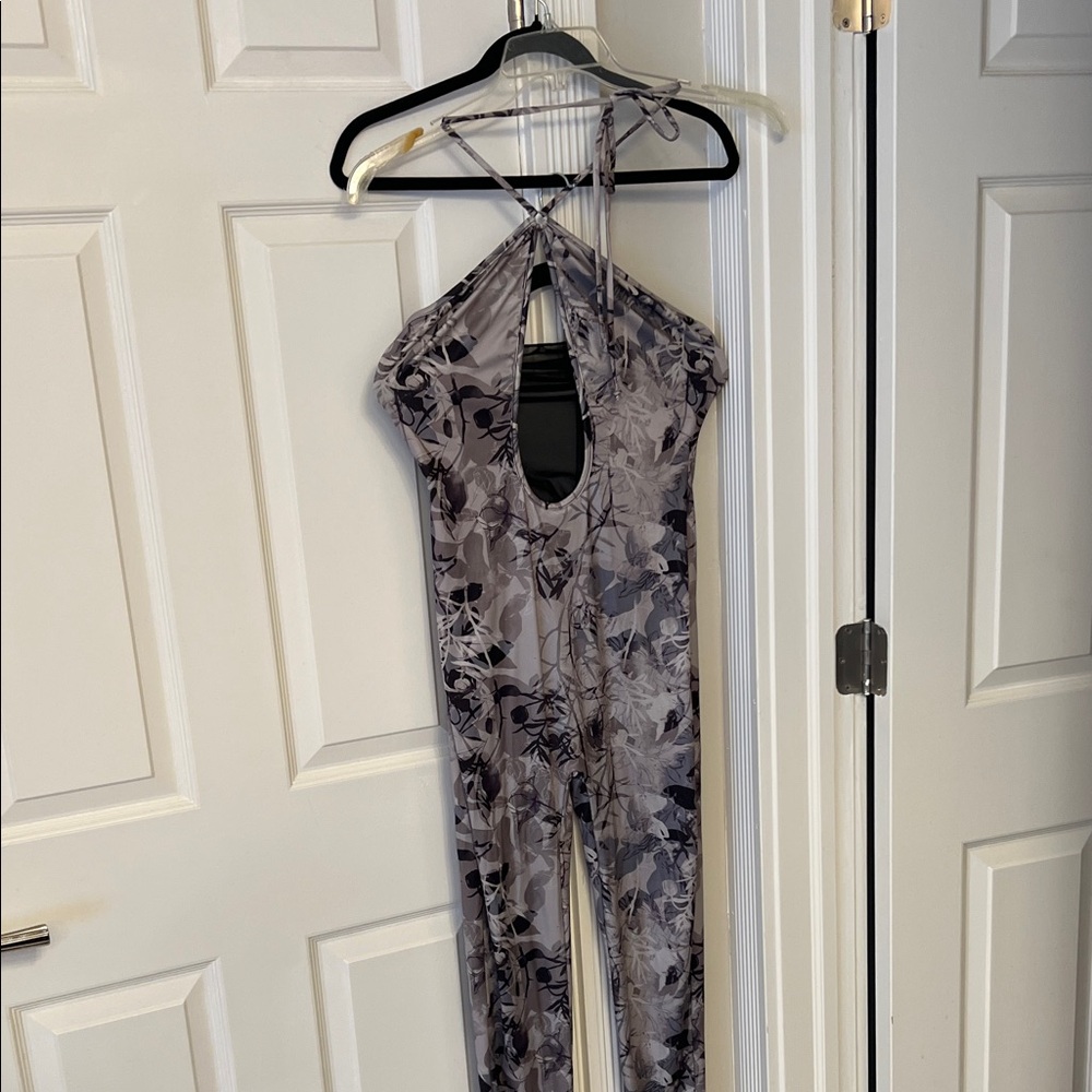 Fashion Nova Floral Cutout Jumpsuit - Black and Gray